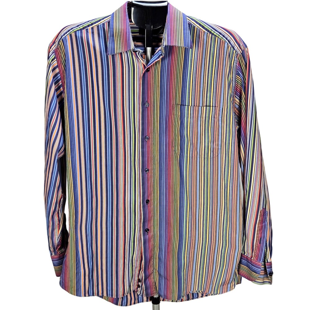 Men's Vintage St. Croix Large Rainbow Striped Long Sleeve Button Down Shirt